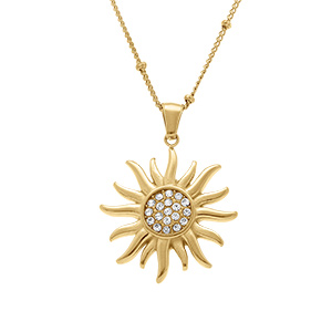 Collier en acier pendentif soleil 30mm avec oxydes blancs au centre - 40+5cm Collier en acier pendentif soleil 30mm avec oxydes blancs au centre - 40+5cm