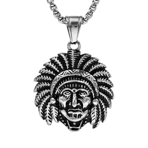 Collier en acier pendentif tte d\'Indien 55cm - Vue 1