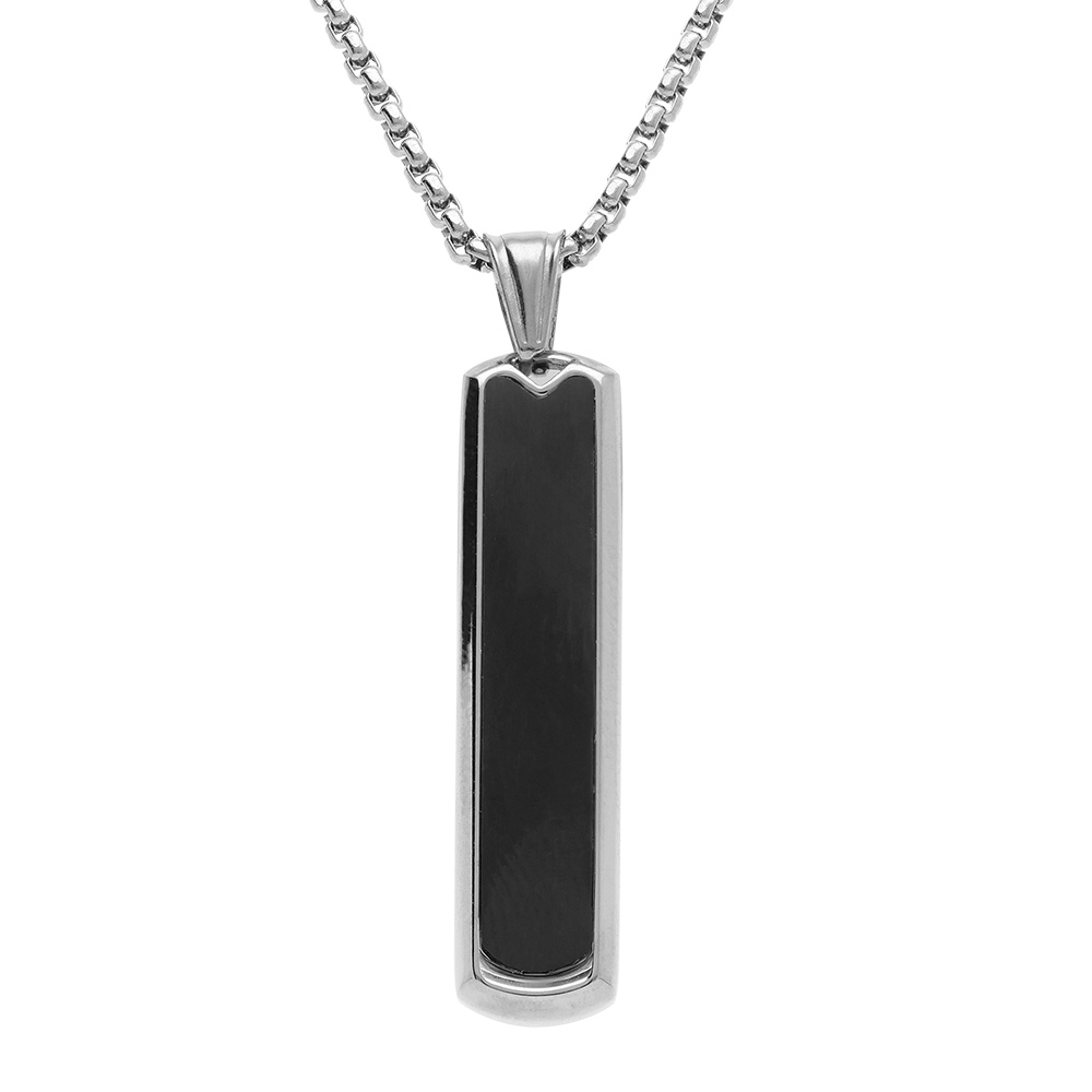Collier en acier pendentif vertical 35mm x 7mm quartz noir - 54.5cm - Vue 1
