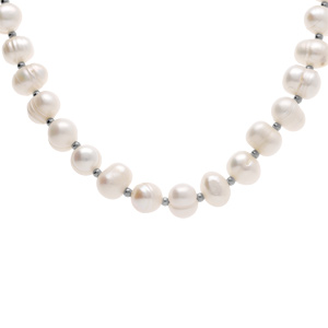 Collier en acier perle blanche de culture d\'eau douce 6-7mm irrégulière - 40+10cm - Vue 1