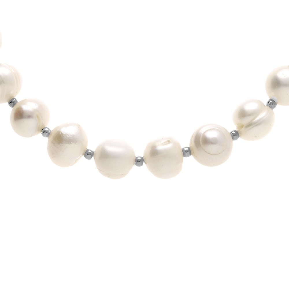 Collier en acier perle blanche de culture d\'eau douce 8-9mm  - 42+10cm - Vue 1