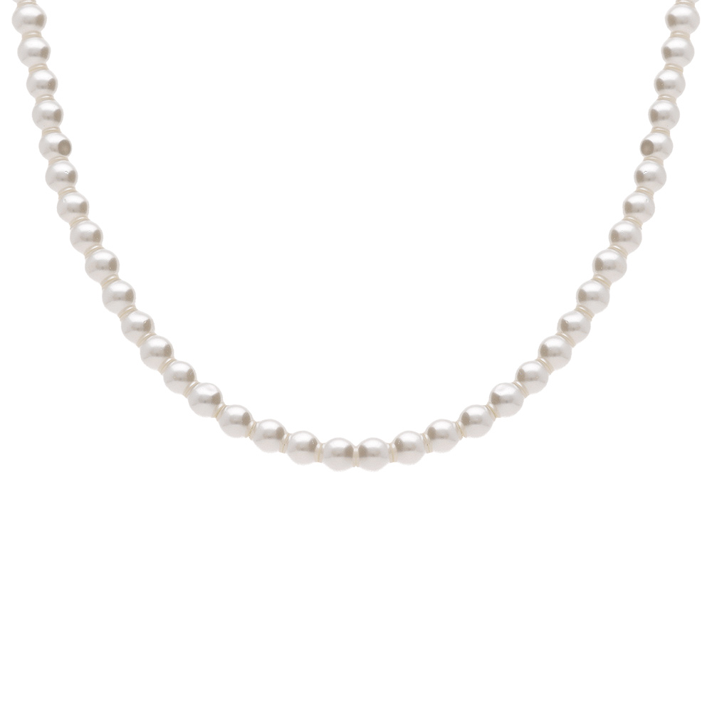 Collier en acier perles blanches imitation 4mm - 40.5+5.5cm - Vue 1