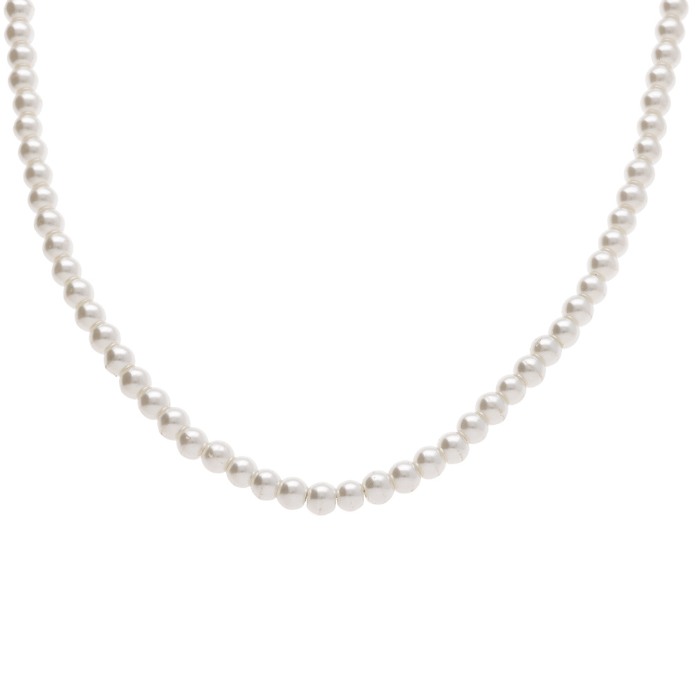 Collier en acier perles blanches imitation 4mm - 45.5+5.0cm - Vue 1