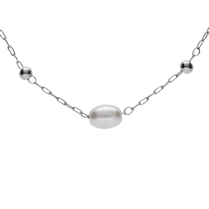 Collier en acier perles blanches ovales imitation 44+5cm - Vue 1