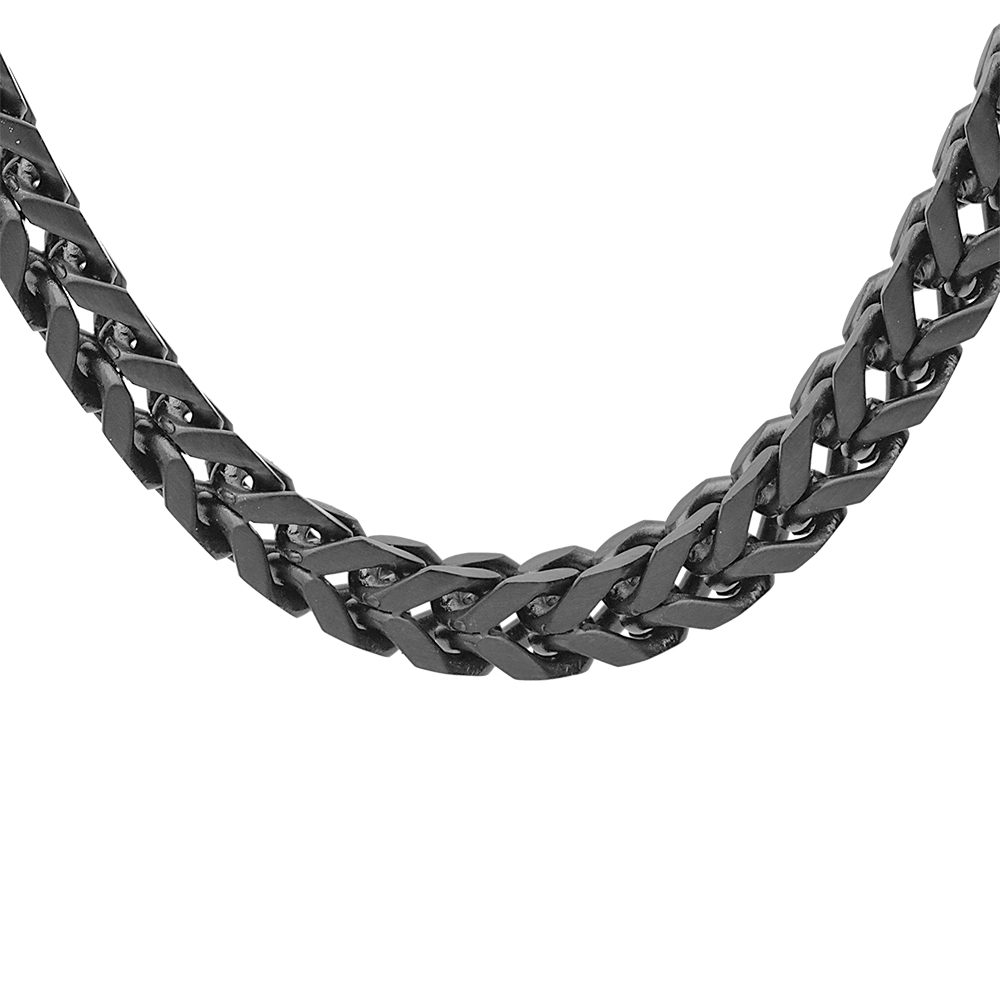 Collier en acier PVD noir mat maille franco carr�e 5x5 longueur 55cm - Vue 1