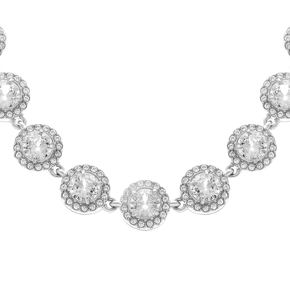 Collier en acier ronds d\'oxydes blancs sertis contour oxydes blancs sertis - 31+14cm - Vue 1