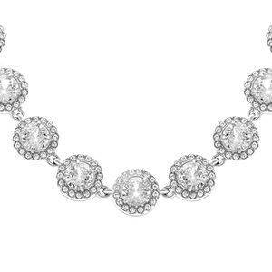 Collier en acier ronds d'oxydes blancs sertis contour oxydes blancs sertis - 31+14cm