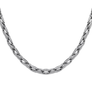 Collier en acier satin� maille - 53+5cm