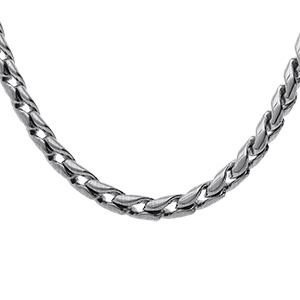 Collier en acier satin� maille aspect torsade - 51+5cm