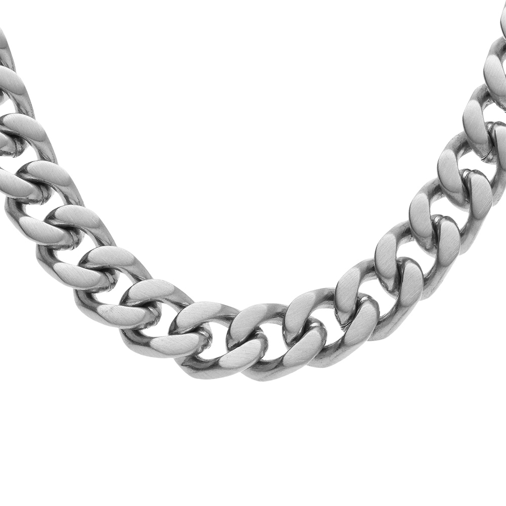 Collier en acier satin� maille gournette 8mm - 55cm - Vue 1