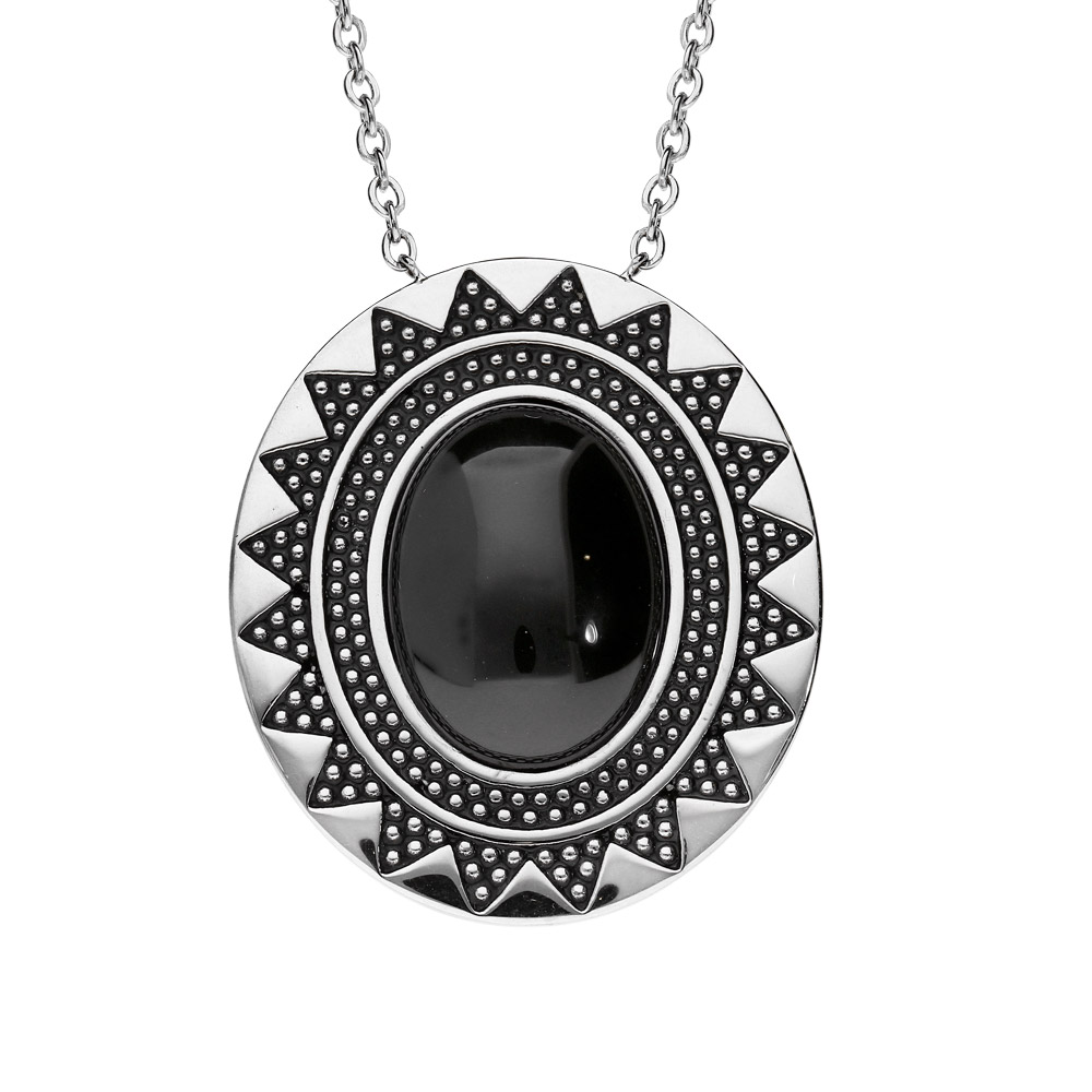 Collier en acier sautoir avec Pendentif en c�ramique noire 80cm - Vue 1