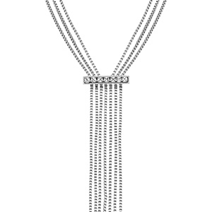 Collier en acier trois rangs avec barrette d'oxydes blancs multi fils - 52+5cm