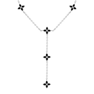 Collier en acietr fleurs cravate résine noire - 40+5cm - Vue 1