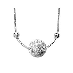 Collier en argent chane avec pendentif boule de neige et 1 petite boule lisse de chaque ct - longueur 42cm + 3cm - Vue 1