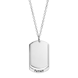 Collier en argent chaîne avec pendentif plaque G.I. à graver 1 ou 2 prénoms - longueur 50cm + 5cm - Vue 1