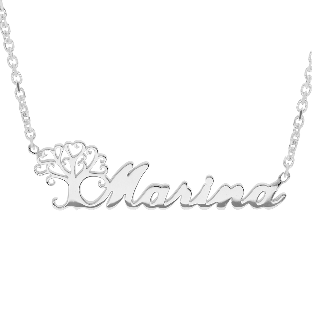 Collier en argent chane dcoupe 1 prnom lettre anglaise et motif arbre de vie 43cm - Vue 1