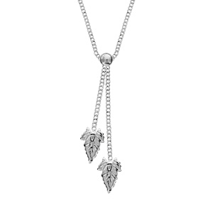 Collier en argent chaîne forme Y avec 2 feuilles suspendues 40cm - Vue 1