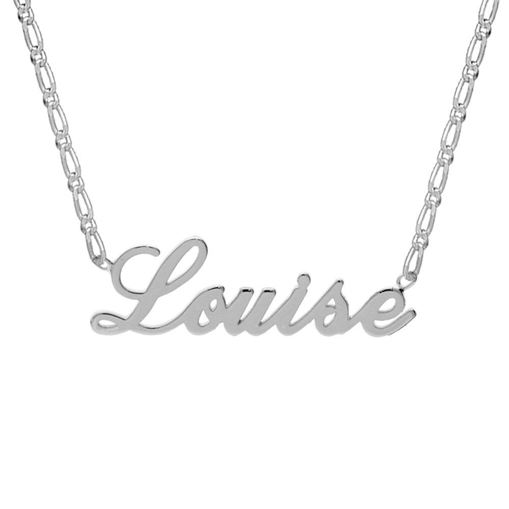 Collier en argent chane maille 1+1 avec dcoupe anglaise 1 prnom - longueur 40cm + 3cm de rallonge - Vue 1