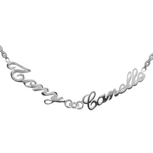 Collier en argent chane maille forat avec dcoupe anglaise 2 prnoms - longueur 40cm + 3cm de rallonge - Vue 1