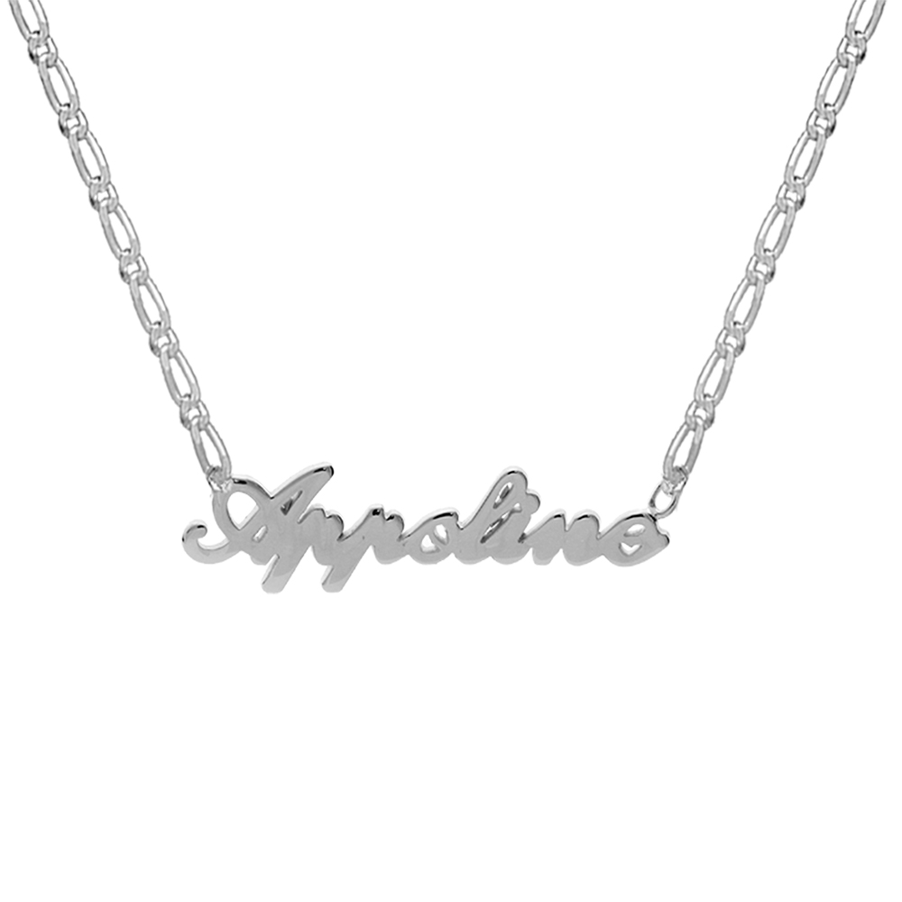 Collier en argent chane mailles 1+1 largeur 2mm avec dcoupe anglaise 1 prnom - longueur 40cm + 3cm de rallonge - Vue 1