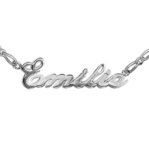 Collier en argent chane mailles 1+1 largeur 2mm avec dcoupe anglaise 1 prnom - longueur 40cm + 3cm de rallonge - Vue 1