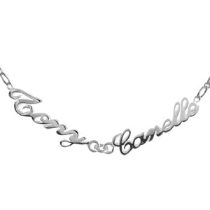 Collier en argent chane mailles 1+1 largeur 2mm avec dcoupe anglaise 2 prnoms - longueur 40cm + 3cm de rallonge - Vue 1