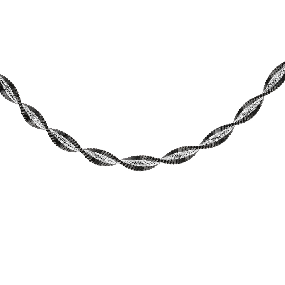 Collier en argent cha�ne vrille 3mm avec 2 bordures noires longueur 40cm - Vue 1