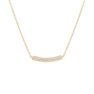 Collier en argent doré avec barre incurvée pavé d\'oxydes blancs - 38+5cm - Vue 1