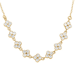 Collier en argent dor� avec multi fleurs orn�es d'oxydes blancs sertis - 40+5cm