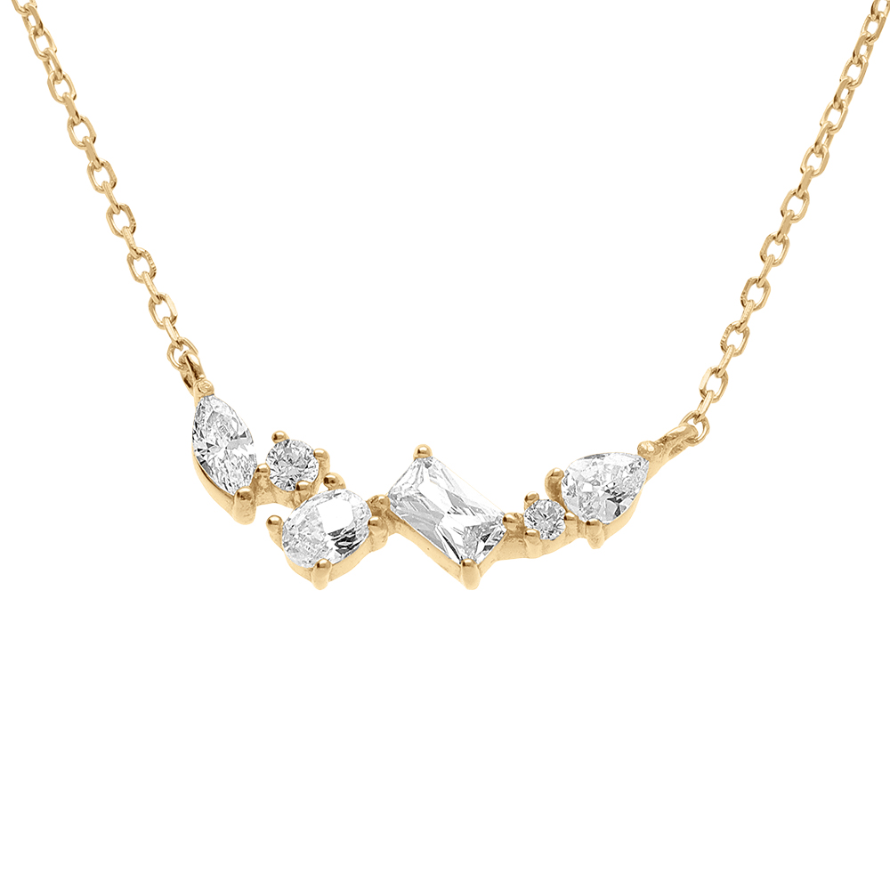 Collier en argent dor� avec oxydes blancs sertis - 40+3cm - Vue 1