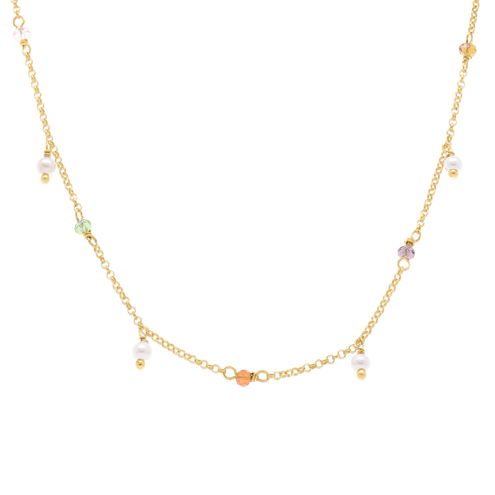 Collier en argent dor� avec pampille multi couleurs - 40+5cm - Vue 1