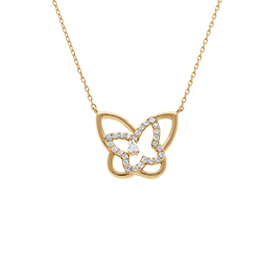 Collier en argent doré avec papillons et oxydes blancs - 38+5cm - Vue 1