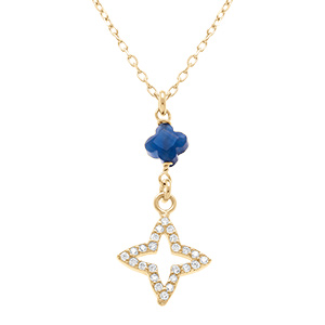 Collier en argent dor� avec pedentif �toile en r�sine bleue et �toile entour�e d'oxydes blancs sertis - 40+5 cm