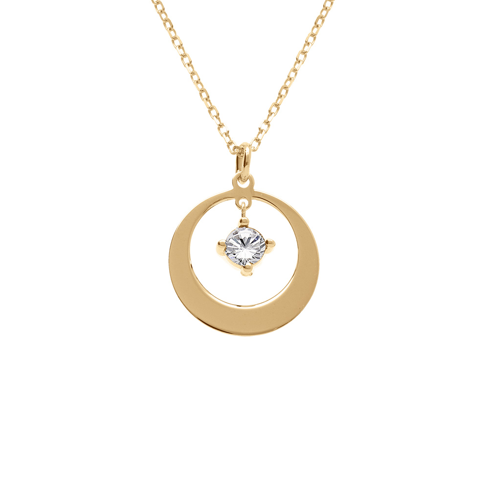 Collier en argent dor� avec pendentif cercle et oxyde blanc  40+5cm - Vue 1