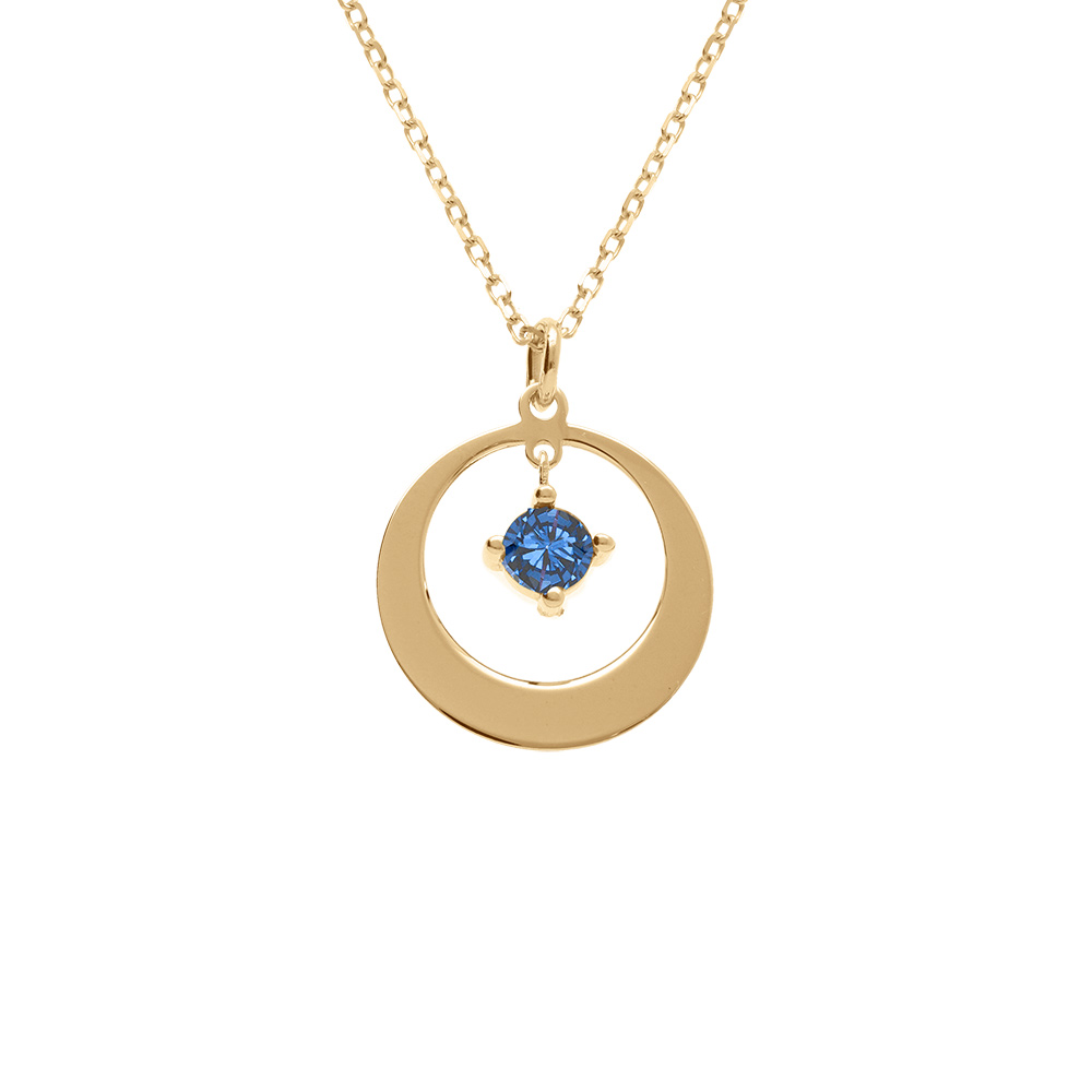 Collier en argent dor� avec pendentif cercle et oxyde bleu fonc�   40+5cm - Vue 1