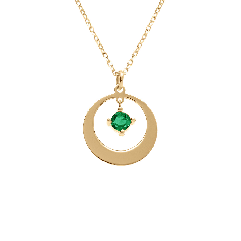Collier en argent dor� avec pendentif cercle et oxyde vert 40+5cm - Vue 1