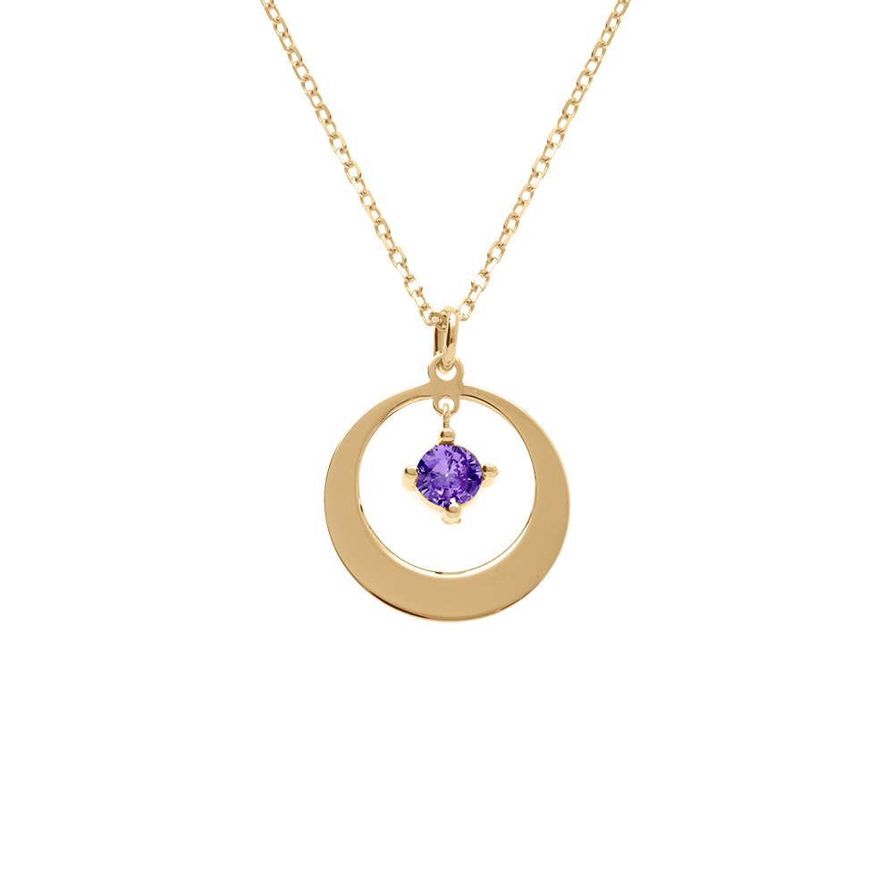 Collier en argent dor� avec pendentif cercle et oxyde violet 40+5cm - Vue 1