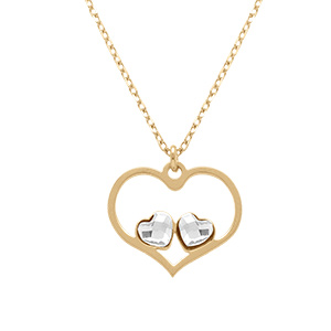Collier en argent dor� avec pendentif coeur ajour� et deux oxydes blancs - 40+5cm