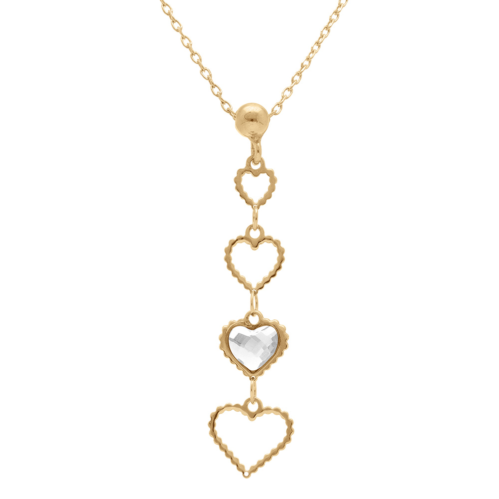 Collier en argent dor� avec pendentif coeurs ajour�s et un oxyde blanc - 40+5cm - Vue 1