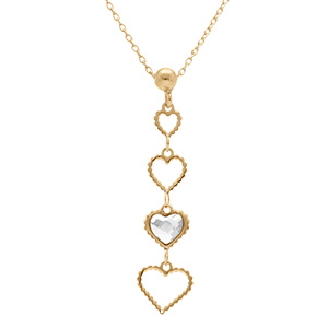 Collier en argent dor� avec pendentif coeurs ajour�s et un oxyde blanc - 40+5cm