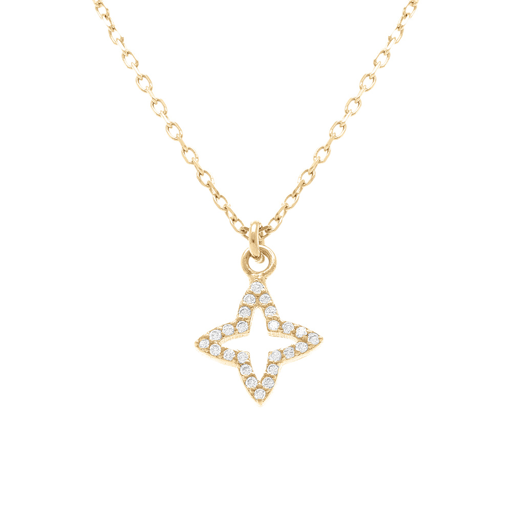 Collier en argent dor� avec pendentif �toile entour�e d\'oxydes blancs sertis - 40+5 cm - Vue 1