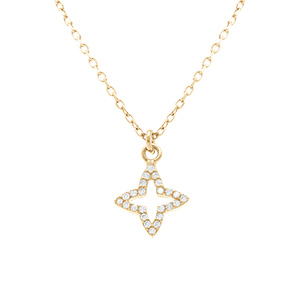 Collier en argent dor� avec pendentif �toile entour�e d'oxydes blancs sertis - 40+5 cm