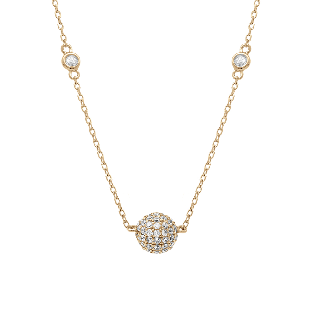 Collier en argent dor� boule avec oxydes blancs - 38+5cm - Vue 1