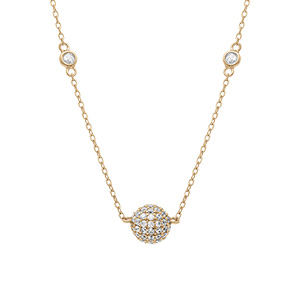 Collier en argent dor boule avec oxydes blancs - 38+5cm - Vue 1