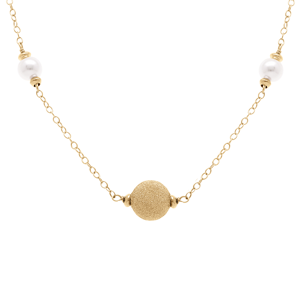 Collier en argent dor� boule givr�e et perles blanches - 38+5cm - Vue 1