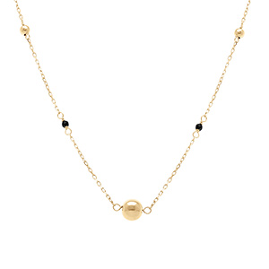 Collier en argent dor boules et verre facet noir - 41+3cm