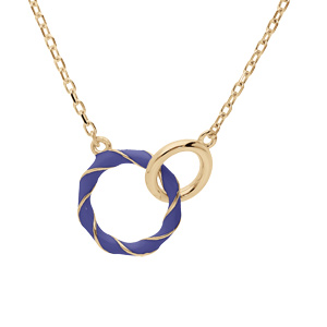 Collier en argent dor chane avec pendentif 2 anneaux bleu et lisse 42+3cm - Vue 1
