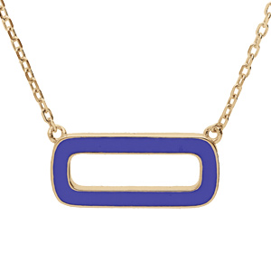 Collier en argent doré chaîne avec pendentif rectangulaire couleur bleue 42+3cm - Vue 1