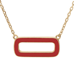 Collier en argent dor chane avec pendentif rectangulaire couleur rouge 42+3cm - Vue 1