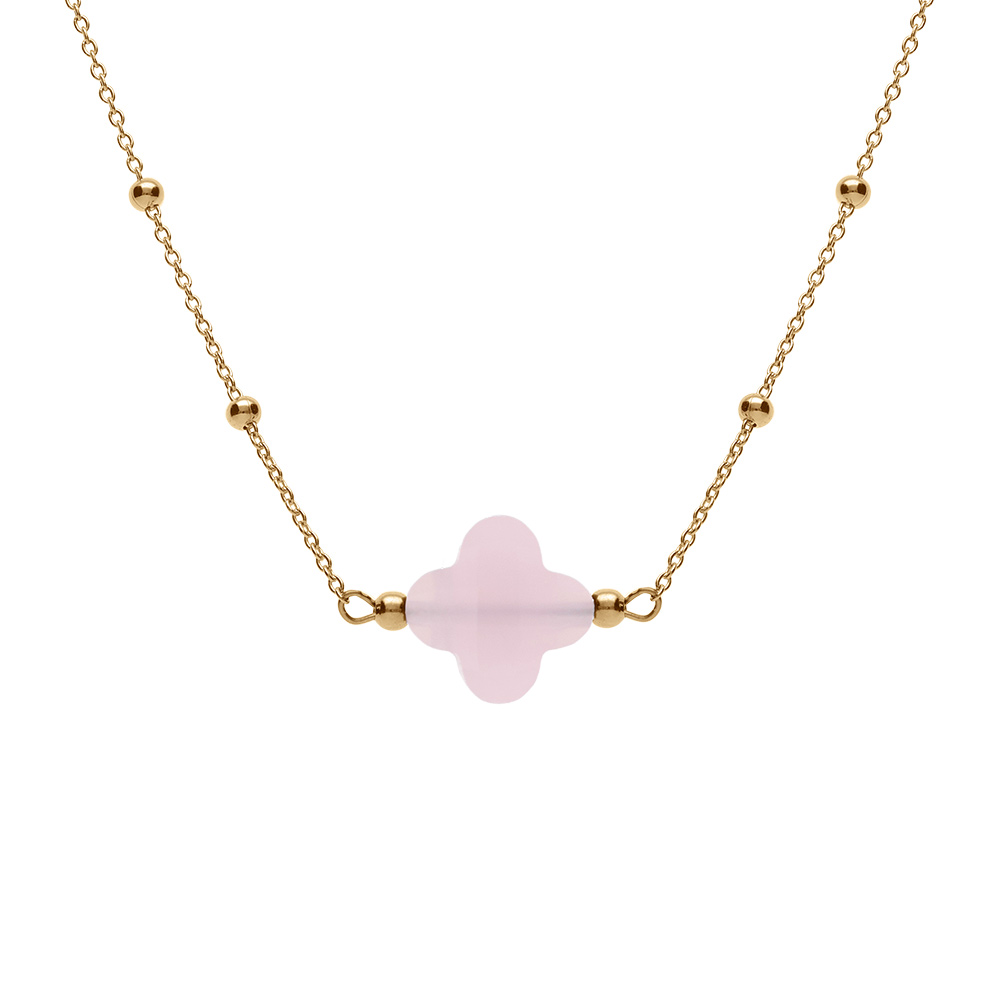 Collier en argent dor� cha�ne boules et tr�fle en verre facet� rose 38+5cm - Vue 1